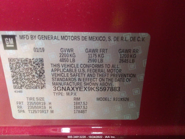 Chevrolet Equinox Premier 2019 3GNAXYEX9KS597883 Image 10