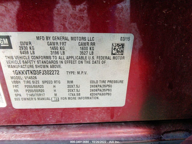 2015 GMC Acadia, VIN: 1GKKVTKD3FJ302272