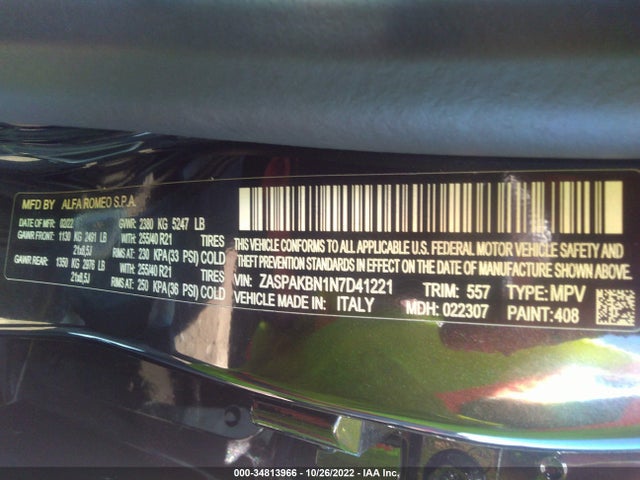 ZASPAKBN1N7D41221 Alfa Romeo Stelvio Veloce