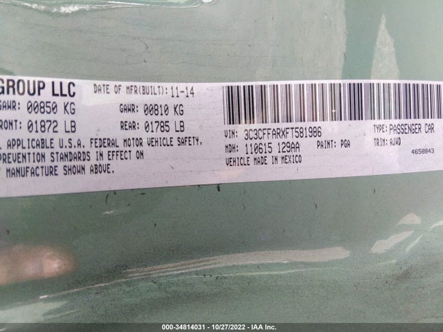 2015 Fiat 500, VIN: 3C3CFFARXFT581986