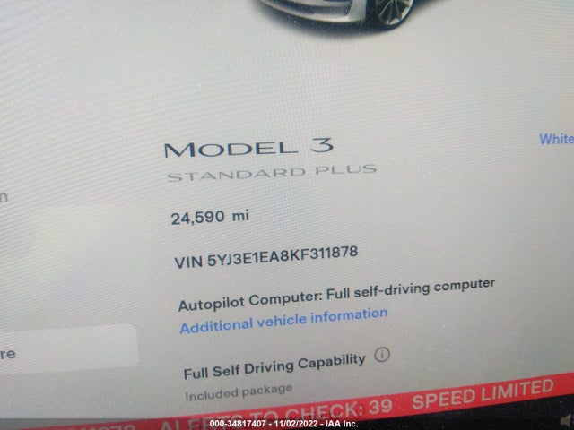 2019 Tesla 3, VIN: 5YJ3E1EA8KF311878
