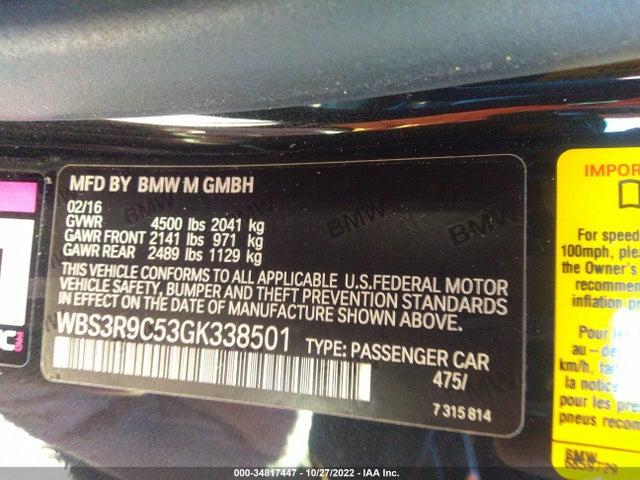 2016 BMW M4, VIN: WBS3R9C53GK338501