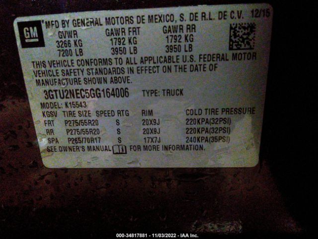 3GTU2NEC5GG164006 GMC Sierra 1500 Slt