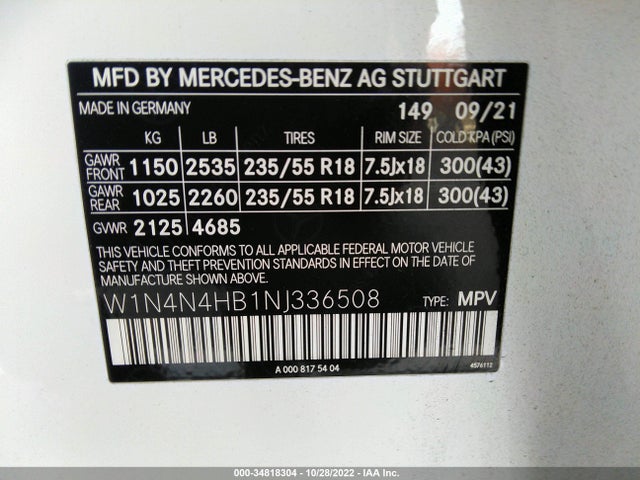 2022 Mercedes-Benz GLA-Class, VIN: W1N4N4HB1NJ336508