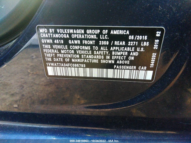 2015 Volkswagen Passat, VIN: 1VWAT7A34FC095793