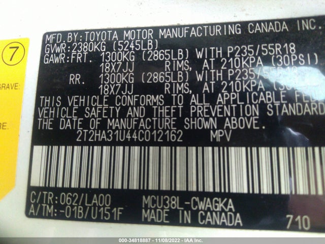 2T2HA31U44C012162 Lexus RX 330