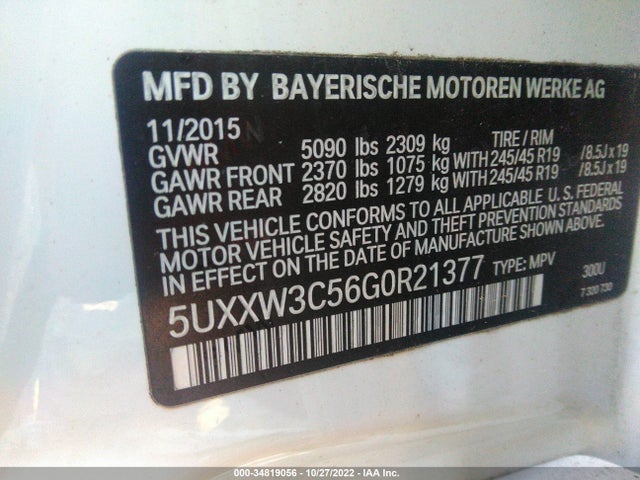 2016 BMW X4, VIN: 5UXXW3C56G0R21377