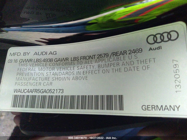 2016 Audi S5, VIN: WAUC4AFR5GA052173