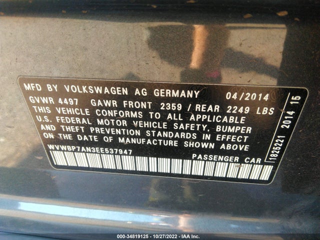 WVWBP7AN3EE537947 Volkswagen CC SPORT