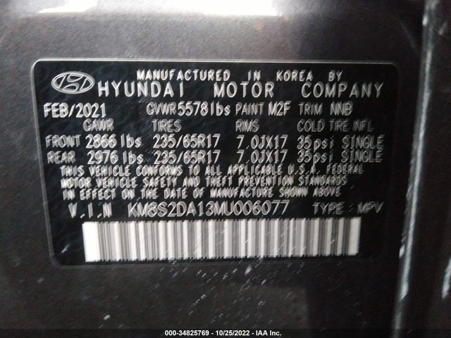 2021 Hyundai Santa Fe, VIN: KM8S2DA13MU006077