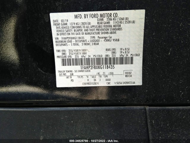 2019 Ford Taurus, VIN: 1FAHP2F8XKG118435