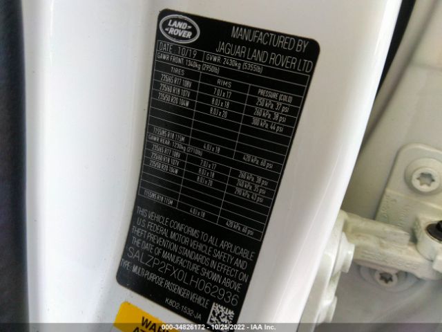 SALZP2FX0LH062936 Land Rover Range Rover Evoque Se