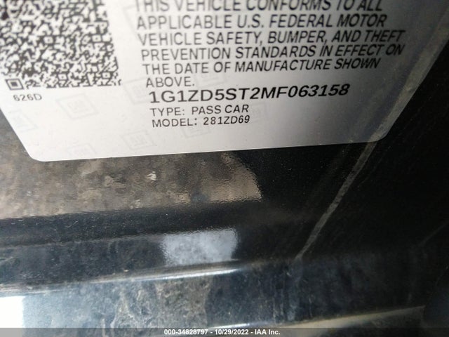 2021 CHEVROLET MALIBU LT VIN: 1G1ZD5ST2MF063158