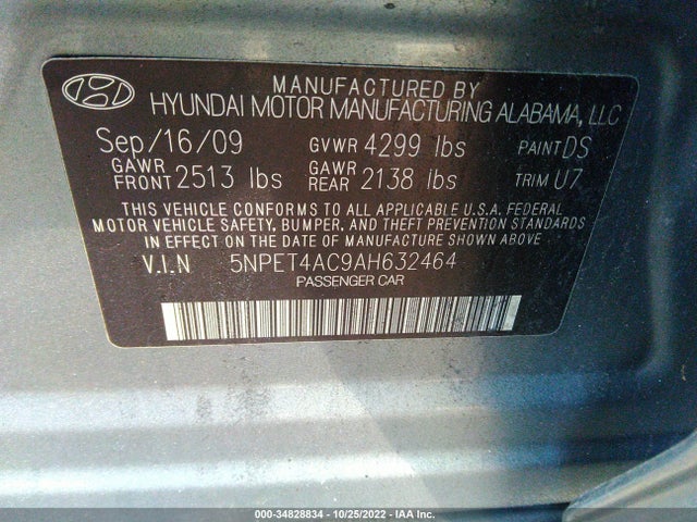2010 HYUNDAI SONATA GLS PZEV VIN: 5NPET4AC9AH632464