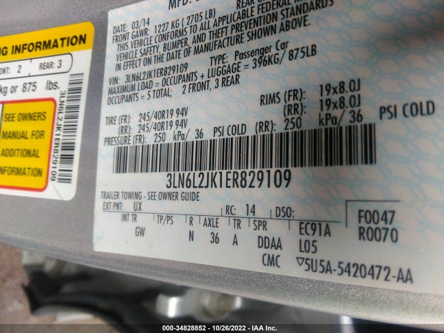 Lincoln MKZ 2014 3LN6L2JK1ER829109 Image 10