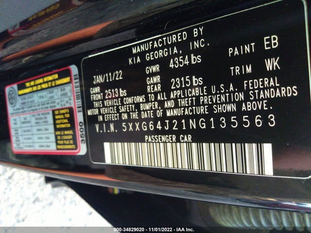 2022 Kia K5, VIN: 5XXG64J21NG135563
