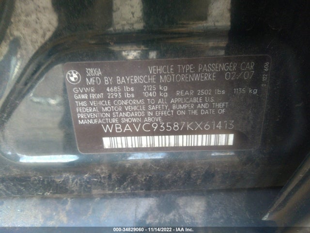 2007 BMW 3 SERIES 328XI VIN: WBAVC93587KX61413