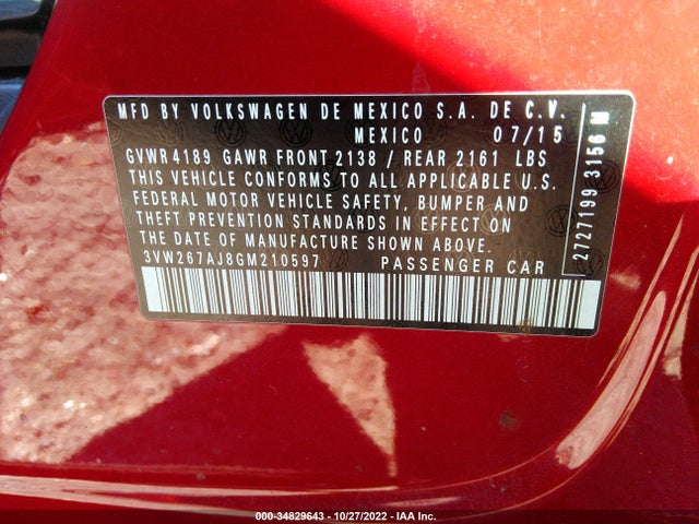 Volkswagen JETTA SEDAN 2016 3VW267AJ8GM210597 Image 10