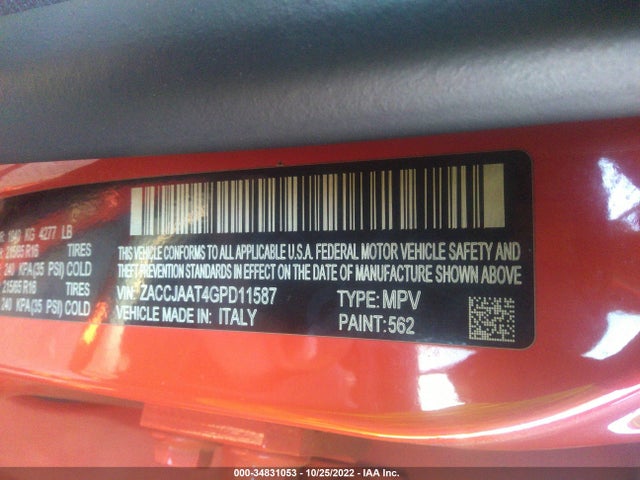 2016 JEEP RENEGADE SPORT VIN: ZACCJAAT4GPD11587