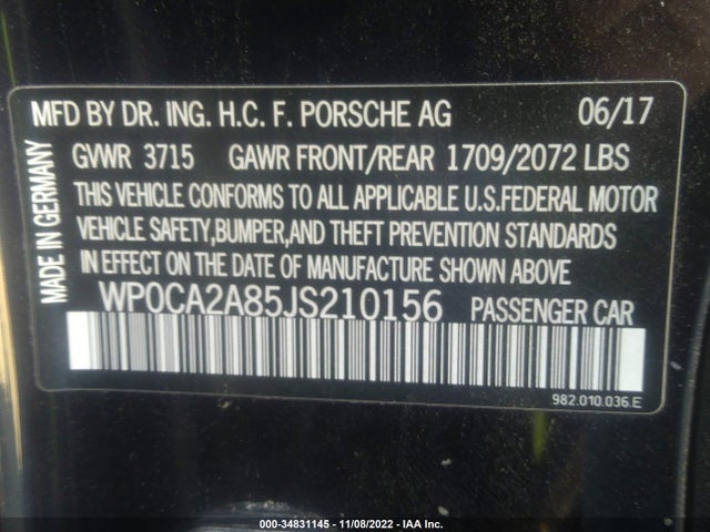 2018 Porsche 718, VIN: WP0CA2A85JS210156