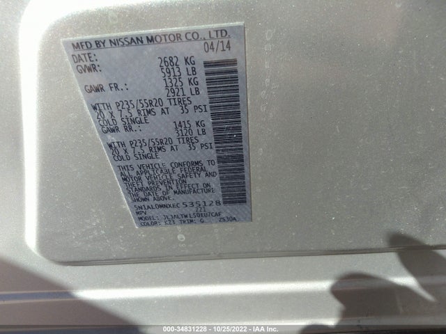 5N1AL0MNXEC535128 Infiniti QX60