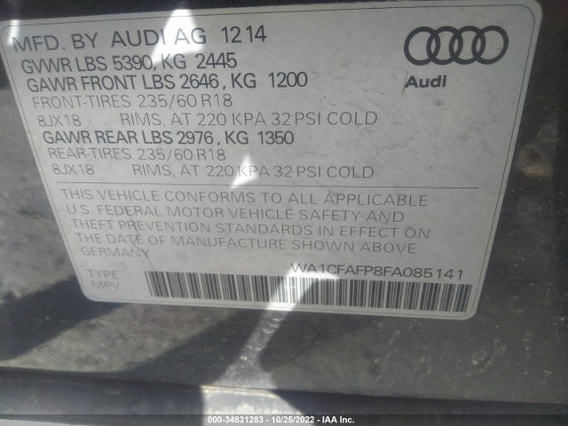 2015 AUDI Q5 WA1CFAFP8FA085141 Photo 8