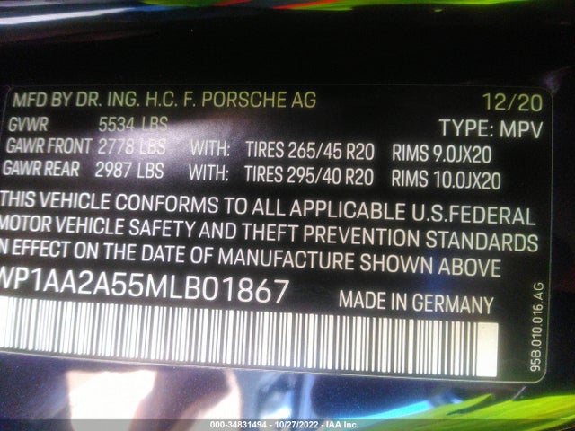 2021 Porsche Macan, VIN: WP1AA2A55MLB01867