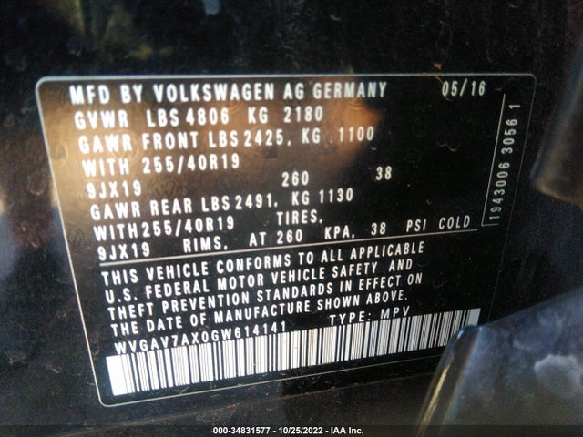 WVGAV7AX0GW614141 Volkswagen Tiguan R-line