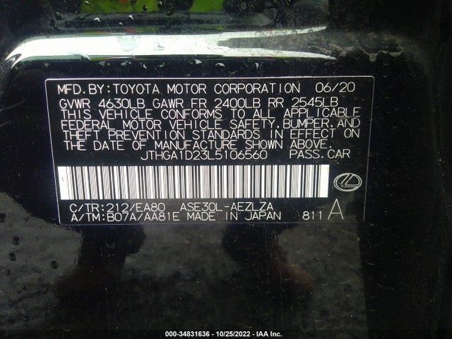 JTHGA1D23L5106560 Lexus Is Is 300 F Sport