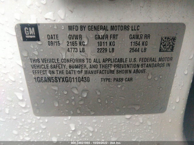 2016 Cadillac ATS, VIN: 1G6AN5SYXG0110430