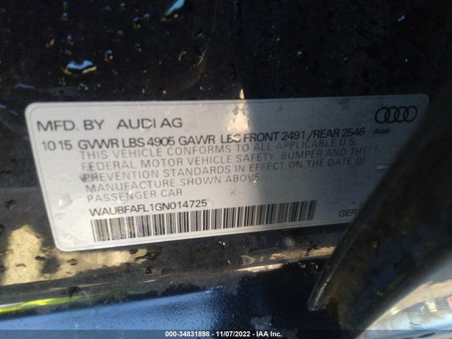 2016 Audi A4, VIN: WAUBFAFL1GN014725