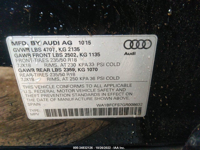 2016 Audi Q3, VIN: WA1BFCFS7GR008632