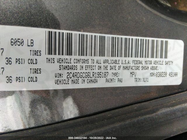 2C4RDGCG6LR195187 Dodge Grand Caravan Sxt