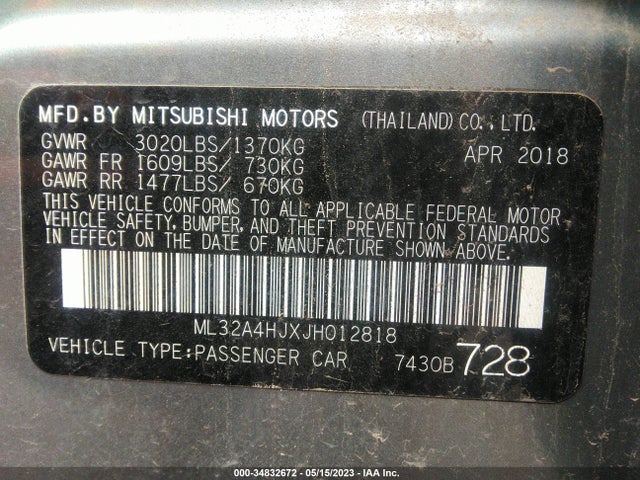 ML32A4HJXJH012818 Mitsubishi MIRAGE SE