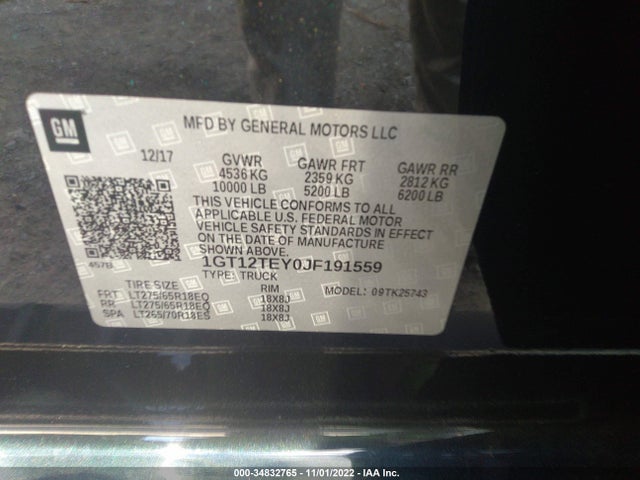 2018 GMC Sierra 2500HD, VIN: 1GT12TEY0JF191559