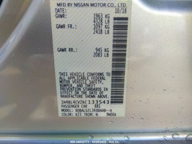 1N4BL4CV2KC133543 Nissan Altima 2.5 Sr