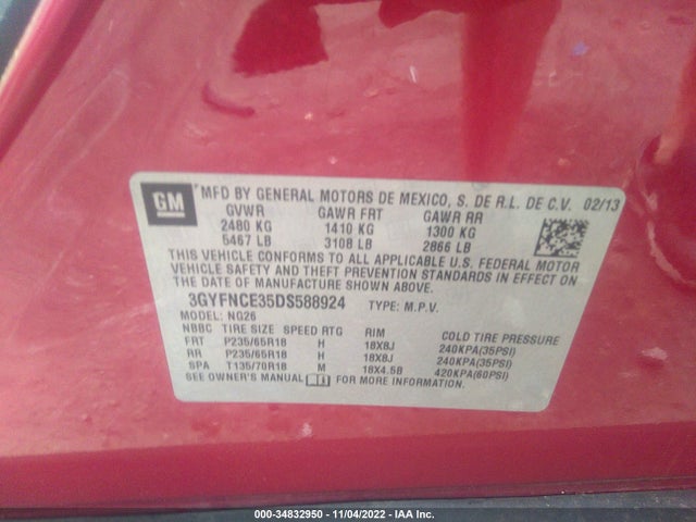 3GYFNCE35DS588924 Cadillac Srx Luxury Collection