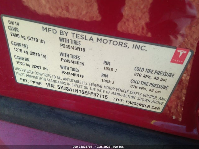 Tesla Model S 60 Kwh Battery/p85 2014 5YJSA1H16EFP57115 Image 10