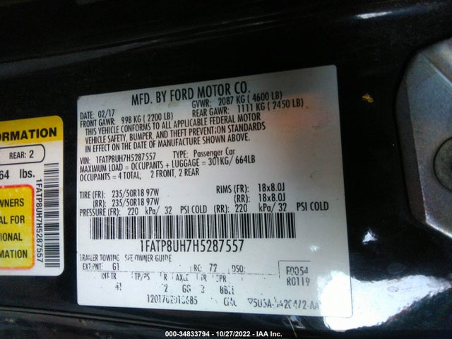 2017 Ford Mustang, VIN: 1FATP8UH7H5287557