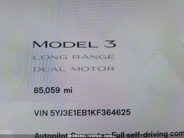 Tesla MODEL 3 2019 5YJ3E1EB1KF364625 Image 8
