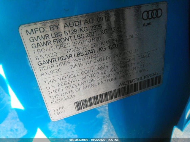 2020 Audi Q3, VIN: WA1FECF31L1020247