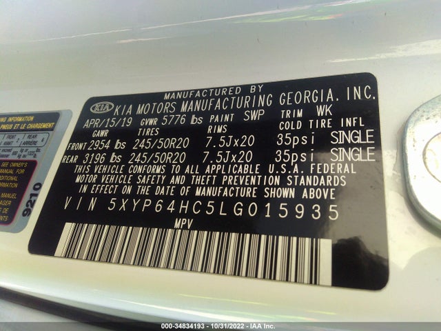 2020 Kia Telluride, VIN: 5XYP64HC5LG015935