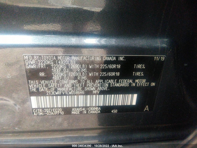 2020 Toyota RAV4, VIN: 2T3EWRFV1LW058646
