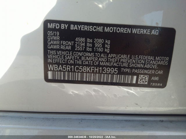 2019 BMW 3 Series, VIN: WBA5R1C58KFH13995