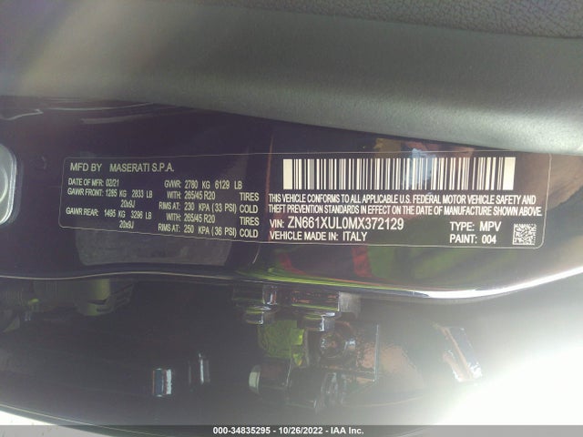 2021 Maserati Levante, VIN: ZN661XUL0MX372129