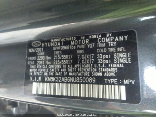 KM8K32AB6NU850089 Hyundai Kona Sel