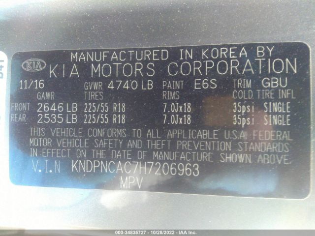 KNDPNCAC7H7206963 KIA Sportage Ex