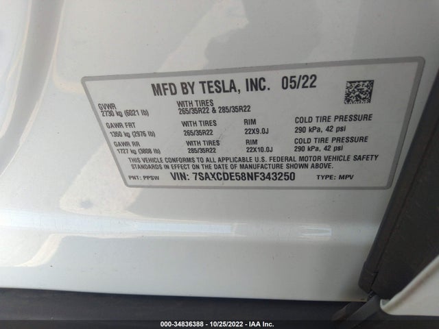 Tesla MODEL X 2022 7SAXCDE58NF343250 Image 10