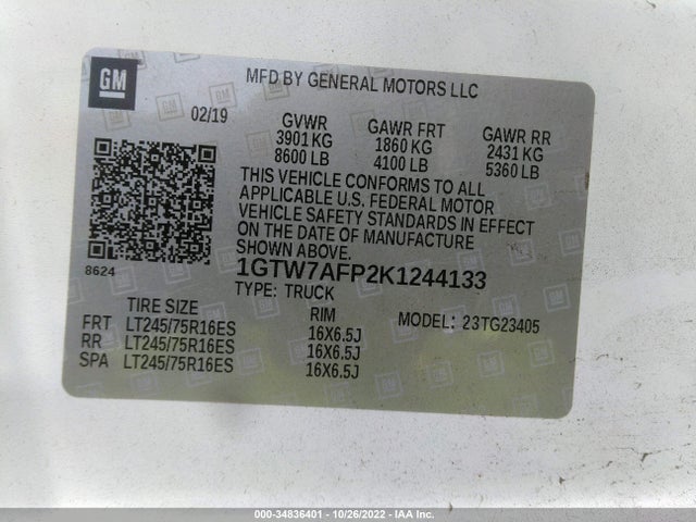 2019 GMC Savana, VIN: 1GTW7AFP2K1244133