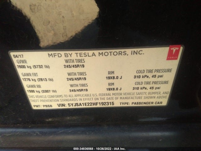 Tesla Model S 100d/90d/75d/60d/p100d 2017 5YJSA1E22HF192315 Image 11